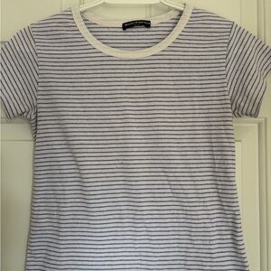 Brandy Melville White Tee with Light Lilac Stripes